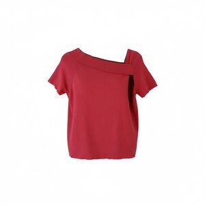 Lalu Red Women's Knit Short Sleeve Sweater Top Size L Minimalist Contemporary